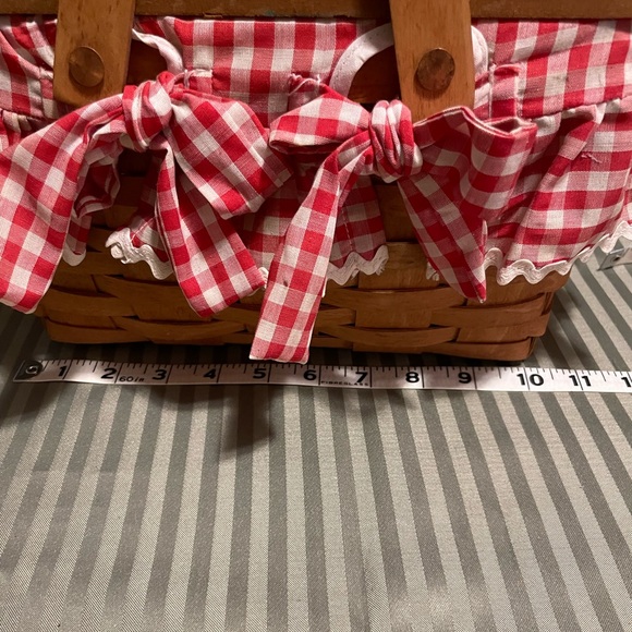 Longaberger Wood Picnic Basket with Red Gingham Bow Trim - Picture 2 of 16
